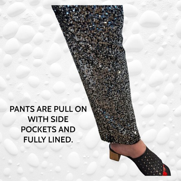 Cable & Gauge Ladies' Silver/Black Ombre Sequin Pants Pull On - XL - Picture 2 of 8